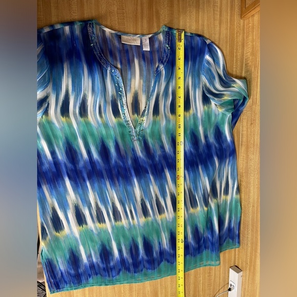 Chico’s metallic Ikat print embellished V-neck sheet blouse women’s size XL - Picture 17 of 17